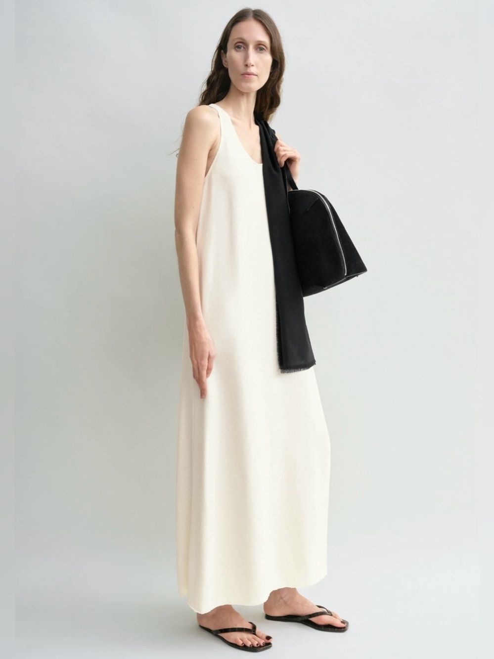 Toteme Scoop Neck Sable Dress in Macadamia